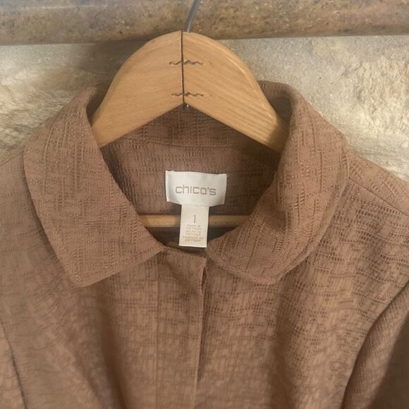 Chico’s Mid Length Jacket Dark Tan Size Chicos 1 Size 8 - 10 - Picture 5 of 9